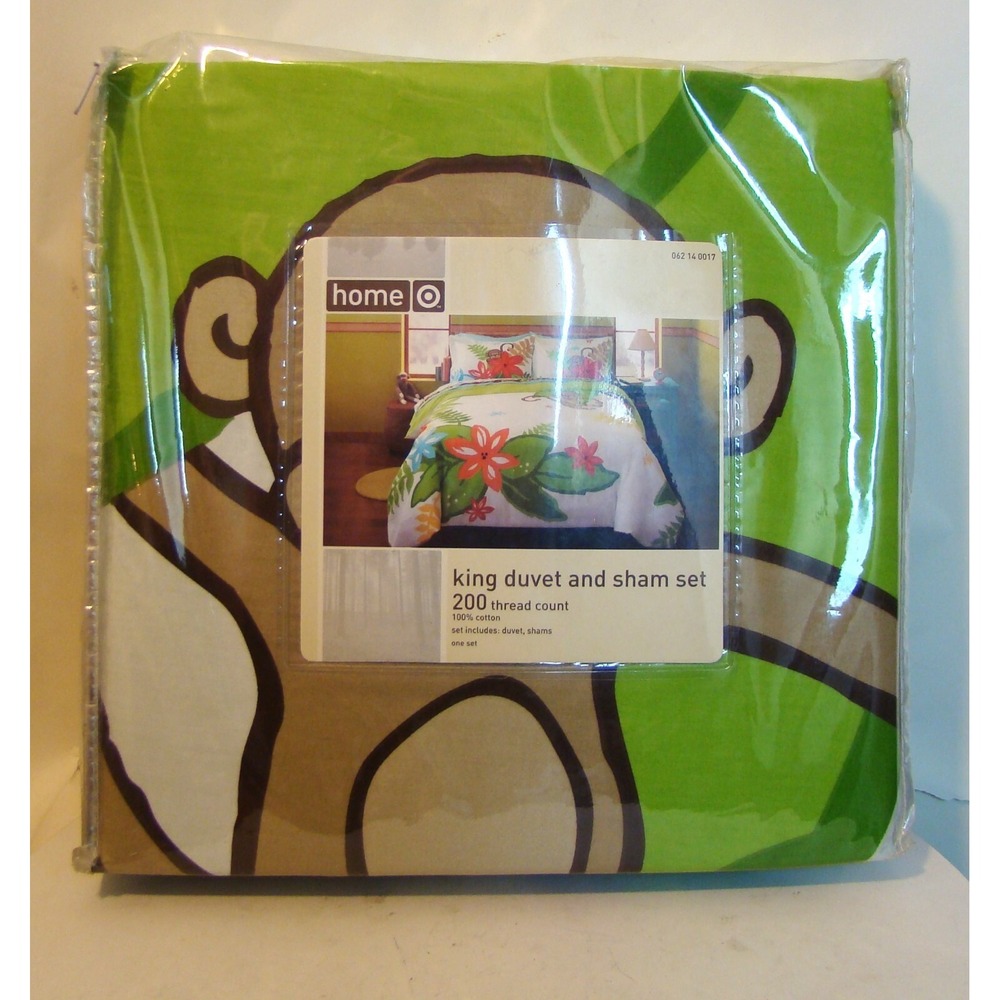Target 2008 Discontinued Sold Out King Duvet Sham Set Floral Monkey 100% Cotton - Picture 5 of 6
